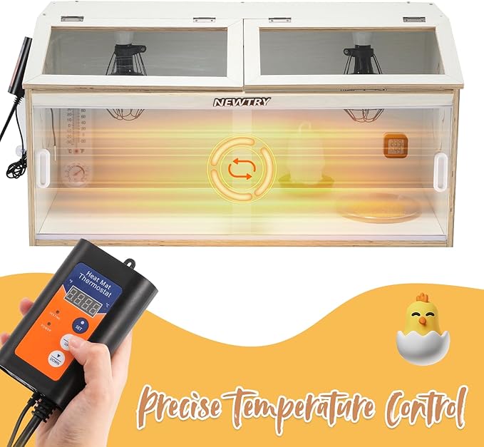 NEWTRY Chicken Brooder Box 32” Intelligent Sliding-Door Chick Brooder with 3 Heating Lamp, 1 Temp Controller, 2 Types of Thermometer Brooder Box up to 35 chicks Quail Birds