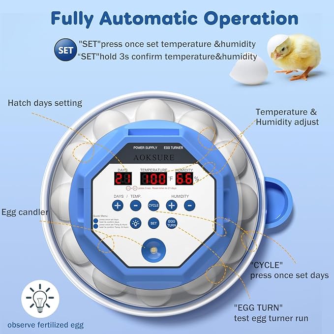 Automatic Egg Incubator with Turner & Humidity Control, 12-24 Egg Capacity, 360° View Clear Top, Poultry Hatcher for Chicken, Duck, Quail & Bird Eggs (E12 New)
