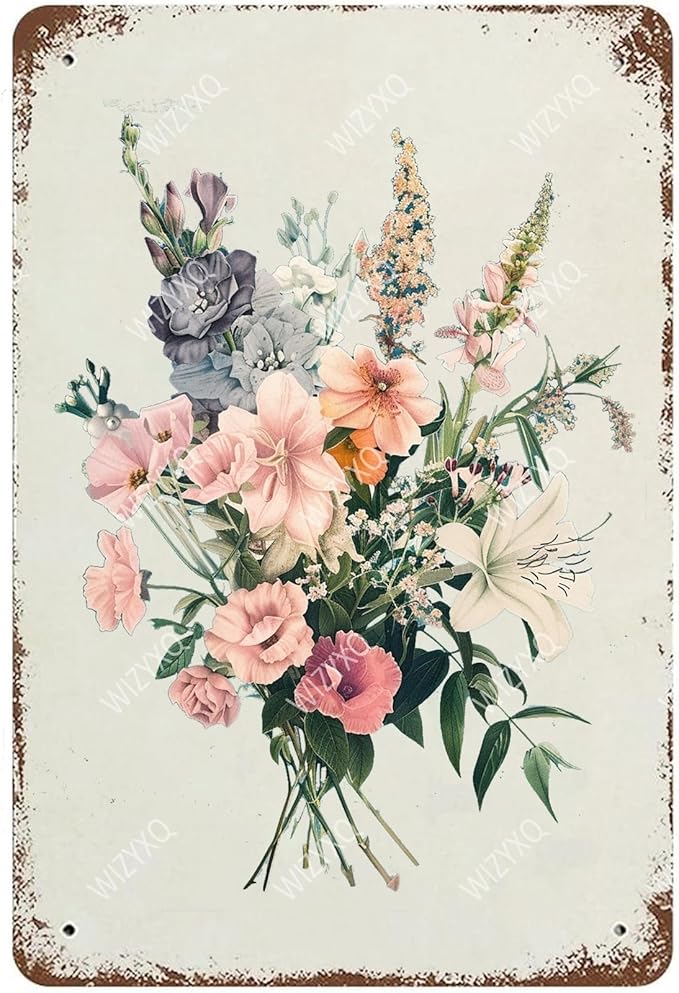 Flowers Metal Signs Magritte Sign Aluminum Sign Vintage Tin Sign Retro Wall Decor for Living Room Bedroom Garden Yard Greenhouse 8×12 Inches