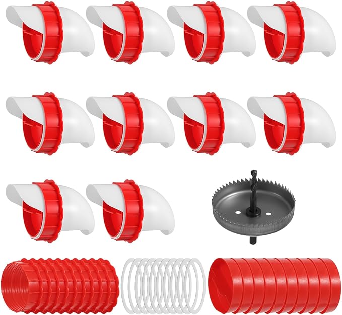 10Pcs DIY Chicken Feeders No Waste, Poultry Feeder with 10 Covers 1 Hole Saw, Waterproof Automatic Gravity Chicken Feeder Kits, Waterer Food Dispenser Set for Buckets Troughs