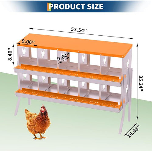 10-Panel Galvanized Steel Nesting Box for Chicken Coop - Removable Drop Tray & Ventilation - Easy Clean Laying Box for Hens, Ducks - Rustproof Design Protects Eggs