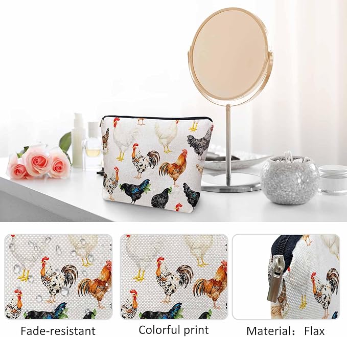 Roosters Makeup Bag For Women, Adorable Cosmetic Bag Makeup Bags, Farm Roosters Chicken Cock Cute Hen Zipper Bag Travel Bags Toiletry Organizers Pouch Bags Washing Bags For Gym Bathroom