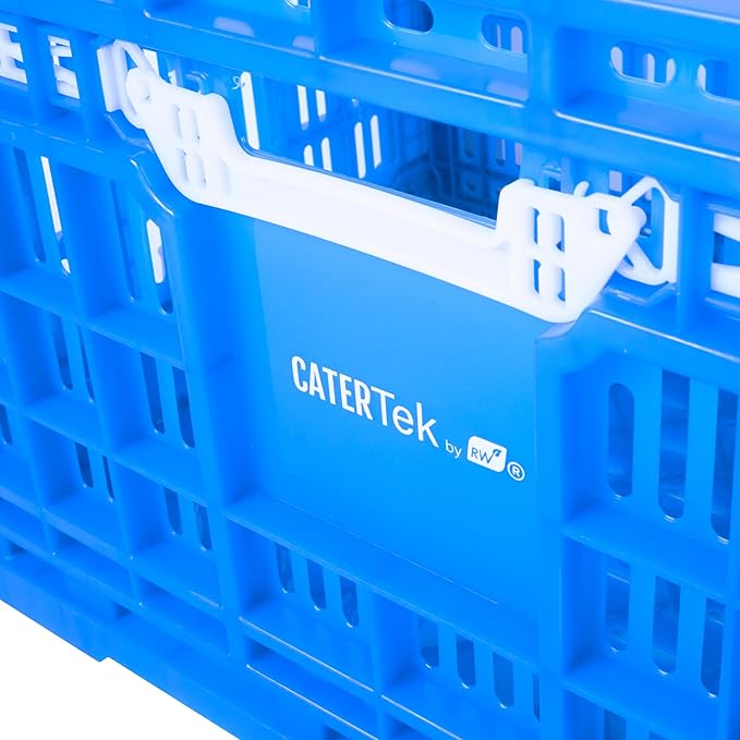 Restaurantware Plastic Milk Crates for Storage - 10 Pack - Cater Tek Stackable Storage Buns for Organizing - Collapsible Storage Basket for Groceries, Home Supplies, Blue