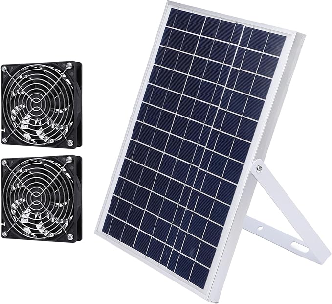 15W Solar Panel Fan Kit IP65 Weatherproof Dual Fan Solar Exhaust Intake Cooling Ventilation Fan for Chicken Coop Greenhouse Shed Pet House Outside