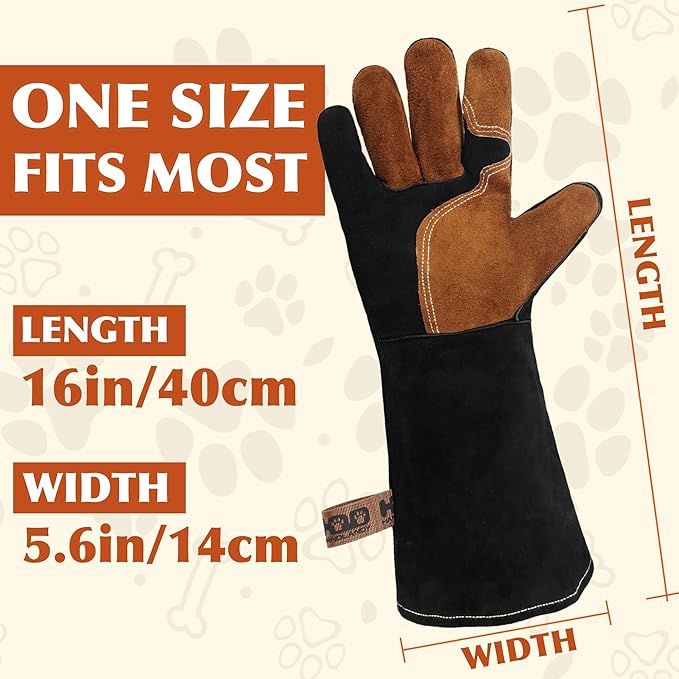 HANDLANDY 16 Inches Animal Handling Gloves Bite-Proof & Scratch-Resistant, Safe Durable Pet Gloves for Dogs, Cats, Falconry (Black, 16inch)