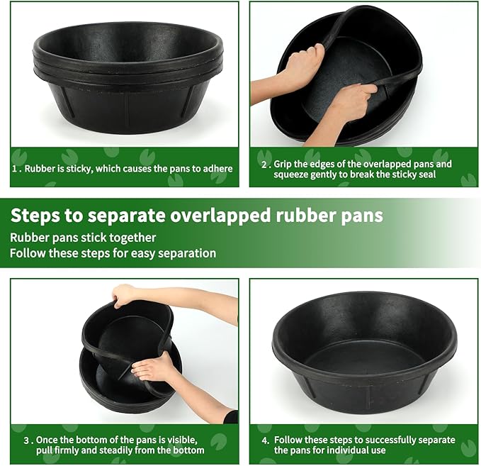 3Pcs Heavy Duty Rubber Feeder Pan, 8Q/2Gal Horses Feed Pan, Large Feed Bucket for Animal Feeding, Livestock Water Bowl Chicken Dust Bath Tub for Horse Goat Pig Dog Farm Livestock Poultry