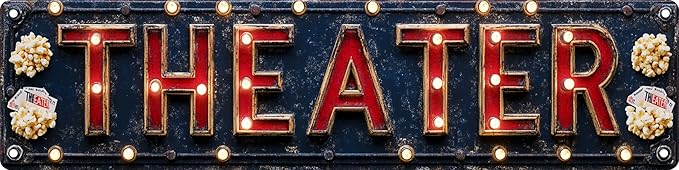 Vintage Tin Theater Sign Retro Metal Sign Suitable For Cinemas And Theatres - Multi-Purpose Metal Sign For Indoor/Outdoor Use Plaque 4x16 Inch