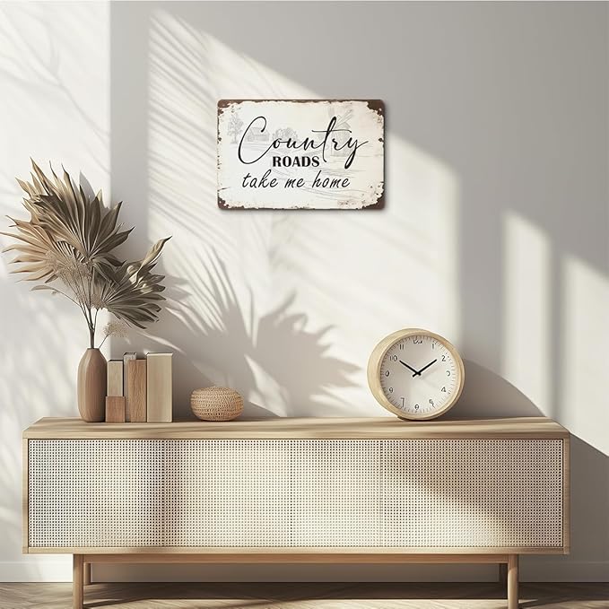 Country Roads Take Me Home Wall Decor, Vintage Country Roads Aluminium Plate Signs, Metal Signs Western Rustic Decor for Home Farmhouse, Housewarming Gifts