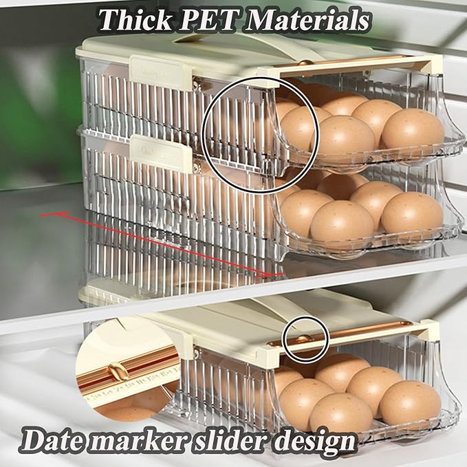 Egg Holder for Fridge Automatic Rolling, Egg Storager Container Organizer Dispenser for Refrigerator Stackable Removable Inner Tray, Egg Accessories (Clear, 1 Row-2 Tiers)