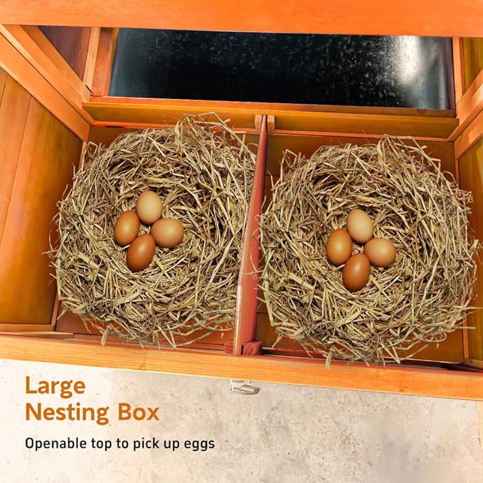 Large Wooden Chicken Coop for Outdoor Use with Run, Waterproof Roof, Anti-UV Protection, Removable Tray, and Nesting Box for 2-4 Hens (Natural + Wood)