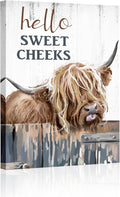 Highland Cow Pictures Wall Decor:Hello Sweet Cheeks Bathroom Decor Cow Paintings Canvas Prints Poster Rustic Farmhouse Highland Cow Wall Art Country Living Room Bedroom Home Decor 10" X 15"