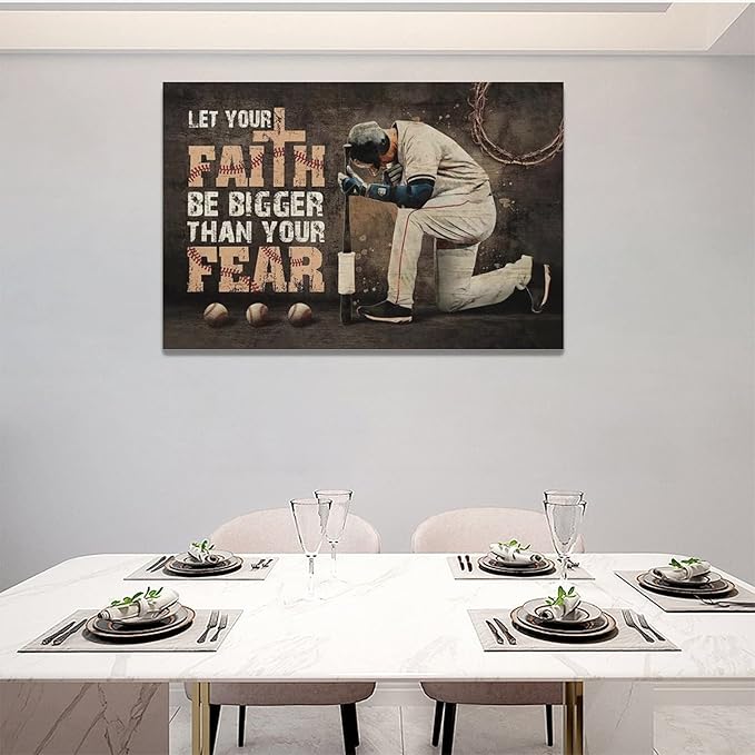 Christian Baseball Wall Art Sport Theme Teen Boy Room Wall Decor Inspirational Quotes Pictures Canvas Prints Artwork Baseball Decor For Boys Room Playroom Bedroom Gym Framed 24"x16"
