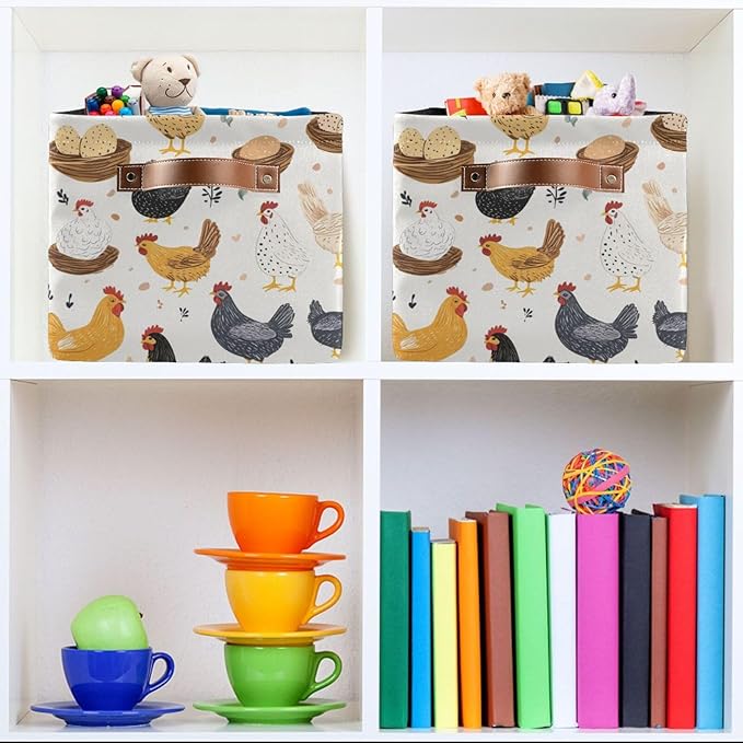 Domestic Chicken Storage Basket Canvas Fabric Collapsible Storage Bins Box Organizer Waterproof for Home Bedrooms 1 Pack