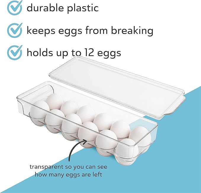 Egg Holder for Fridge 12 count 2 Pack Egg Container for Refrigerator Clear Stackable with Lid & Handles