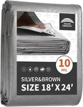RAINDEWAY Tarps Heavy Duty Waterproof 18x24 Feet,10Mil Thick Multipurpose Large Tarp Cover with Metal Grommets and Reinforced Edges,Silver/Brown Tarp