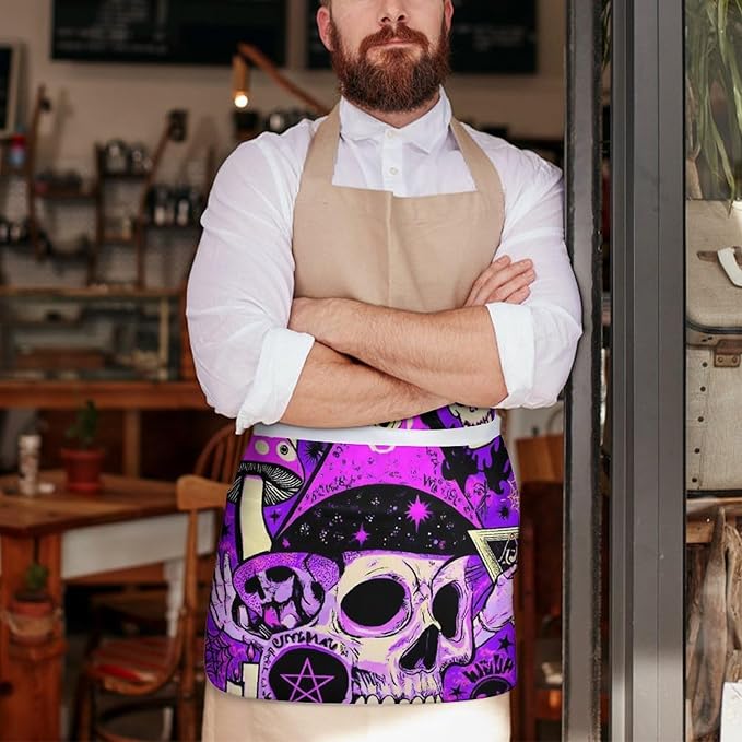 Unisex Apron for Cooking Server Waitress Half Waist Apron with 3 Pockets