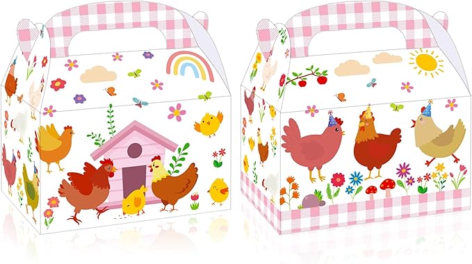 umoni Chicken Party Supplies Little Chick Birthday Favor Box 12PCS Chicken Theme Gift Box Farm Animals Treat Boxes for Barnyard Baby Shower Party Decor