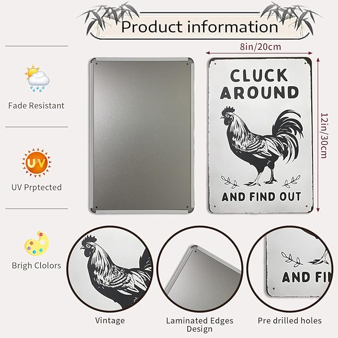 Vintage Metal Signs Chicken Coop Signs for Farm Yard Decor, Tin Sign for Home Farm Chicken Coop Farmhouse Kitchen Garden Decor 8 X 12 Inch