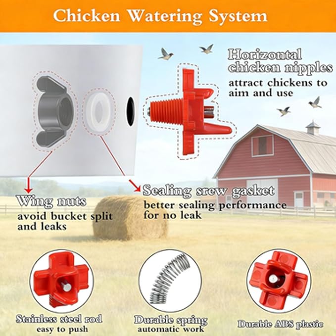 15 pcs Chicken Waterer Nipples with Drill Bits,Horizontal Automatic Chicken Waterer,Leakproof Poultry Watering System for Chicken Coop