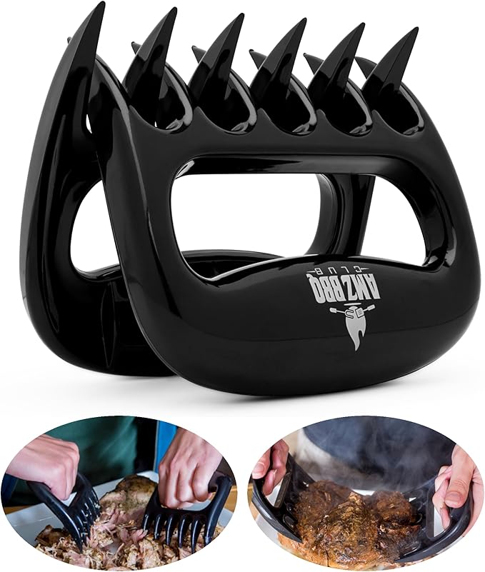 Meat Claws Bbq Grill Accessories Set - 2 Silicone Gloves, Claws For Pulled Pork, BBQ Thermometer - Perfect Smoker Accessories Grilling Tools Gift Set For (Orange Glove-Thermometer-Claw)