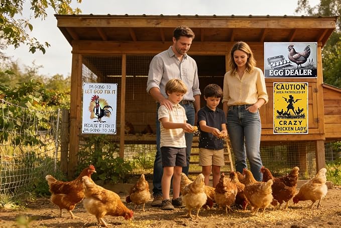 8 Pack Chicken Coop Signs, Funny Metal Farm Decor Outdoor, Rustproof Vintage Signs for Chicken Lovers, Farm House Personalized Gifts for Yard Fence Decor 12x8 Inches