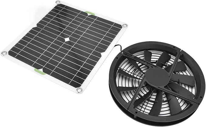 ViaGasaFamido 10 Inch Circular Ventilation Cabinet Solar Panel Fan 100W Solar Panel Fan Kit for Small Chicken Coops, Greenhouses, Sheds, Pet Houses, Window Exhaust