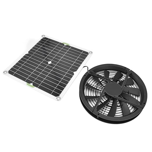 Solar Powered Fan, 100W Solar Panel and 10in Round Ventilation Case Exhaust Fan for Small Chicken Coops, Greenhouses, Pet Houses, Window Exhaust