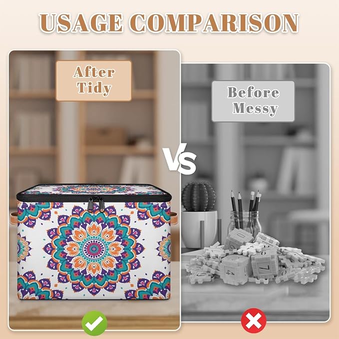 Floral Boho Storage Bins with Zipper Lid Fabric Storage Containers for Clothes Collapsible Closet Storage Basket with Metal Frame 1 Pack