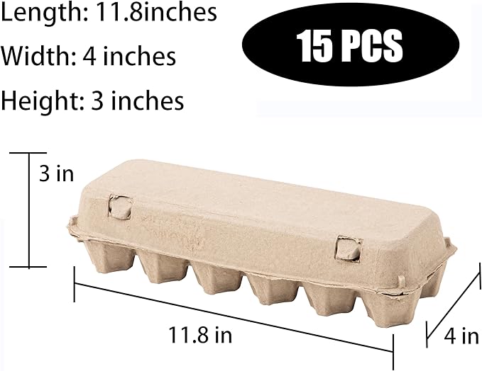15 Pack Egg Cartons Bulk, 12 Count Reusable Empty Natural Paper Pulp Egg Cartons, Sturdy Design Egg Holder Containers for Fresh Chicken Eggs