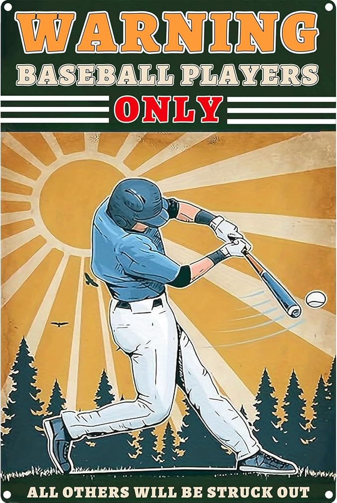 Vintage Baseball Metal Signs-Warning Baseball Players Only Sign,Baseball Gifts for Boys 8-12 Decorations For Bedroom 8x12 Inch