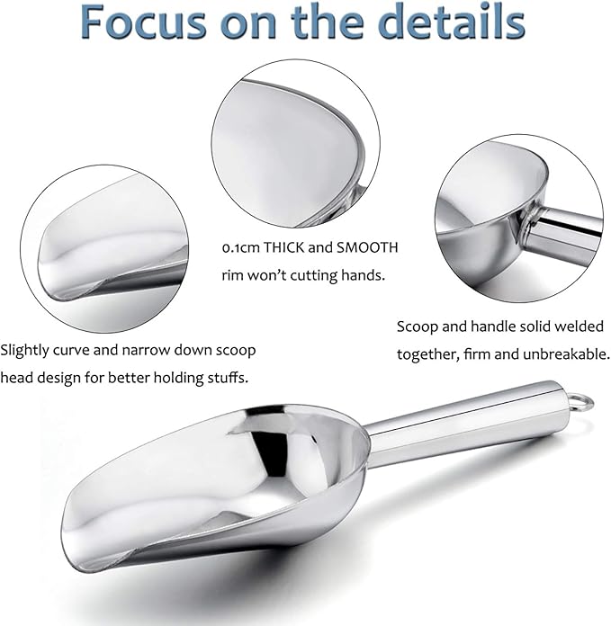 Mini Scoop Set of 8, E-far 3 Ounce Stainless Steel Scoops for Ice Cube/Candy/Flour/Sugar, Metal Utility Scoops for Weddings, Dessert Buffet, Canisters, Food Grade & Rust Free, Easy Clean & Dishwasher