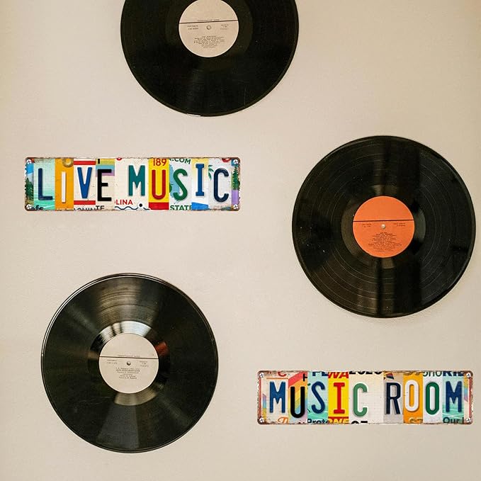 2Pcs Vintage Music Room Sign Decor Musical Metal Tin Sign 4 X 16 Inches Street Signs Live Music Posters for Room Home Bar Studio Coffee Wall Decor Gifts for Musicians