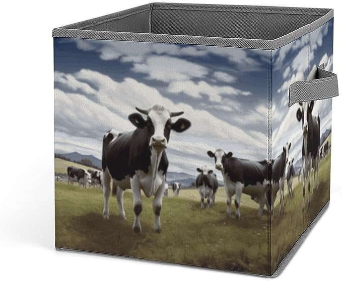 Farm Cow Pictures Storage Bins Cubes Fabric Cube Organizer with Handle Durable Storage Boxes Large Storage Baskets Foldable Cube Bins for Home Clothes Closet Organizers