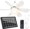 Portable Solar Ceiling Fan with Light & Remote, Dual Type-C/Solar Charging, 3CCT, 5 Brightness, 3 Speeds, 2/4/8H Timer, Tool-Free Setup, 30dB Quiet, Memory Function, 18.5" for Camping, Outdoor