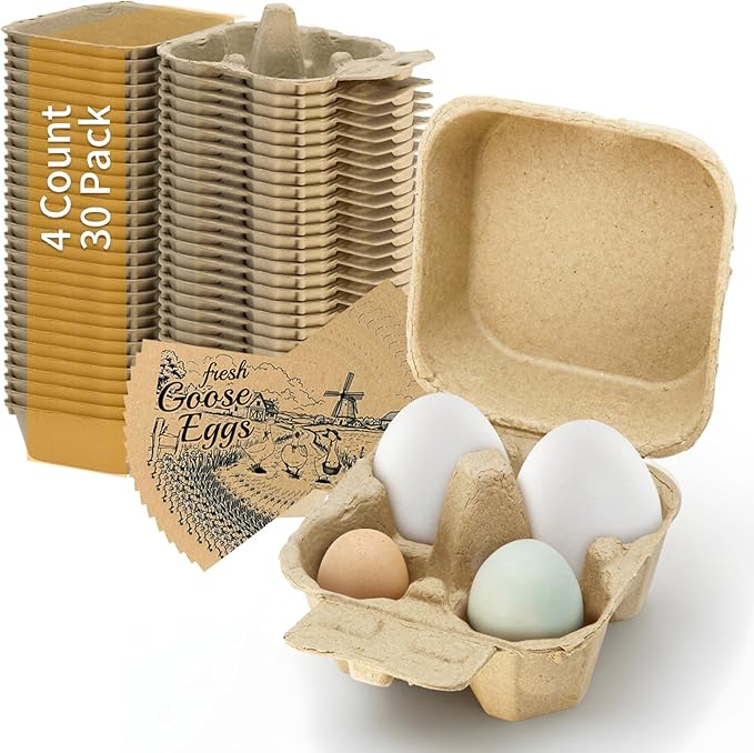 Goose Egg Cartons 4 Grids 30 Pack- Holds Up to 4 Counts Eggs Bulk Blank Container Empty Cardboard Thickness Natural Pulp Egg Boxes