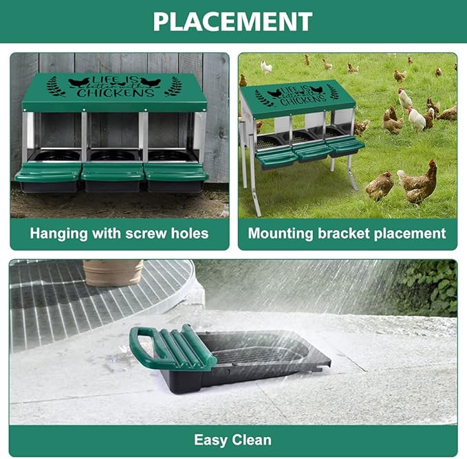 Tgeyd Nesting Boxes - 3 Holes for Laying Eggs - Chicken Brooder Box with Perch - Coops for 3 Up to 12 Chickens