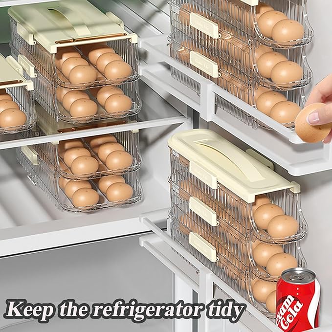 Egg Holder for Fridge Automatic Rolling, Egg Storager Container Organizer Dispenser for Refrigerator Stackable Removable Inner Tray, Egg Accessories (Clear, 1 Row-3 Tiers)
