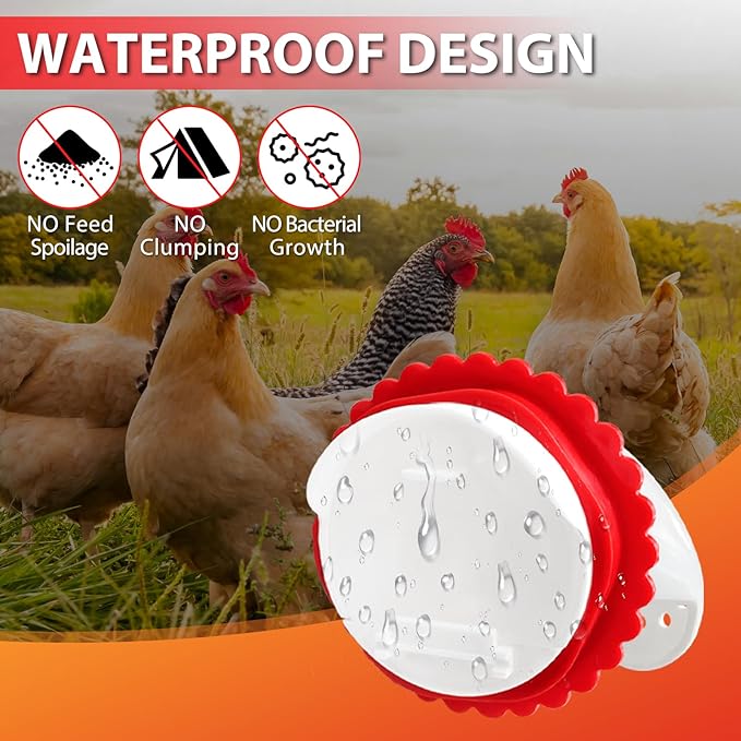 Chicken Feeder No Waste, DIY Automatic Poultry Feeder Ports with Hole Saw & Gloves, Durable Rain Proof Poultry Feeder Port for Buckets, Barrels, Bins and Troughs