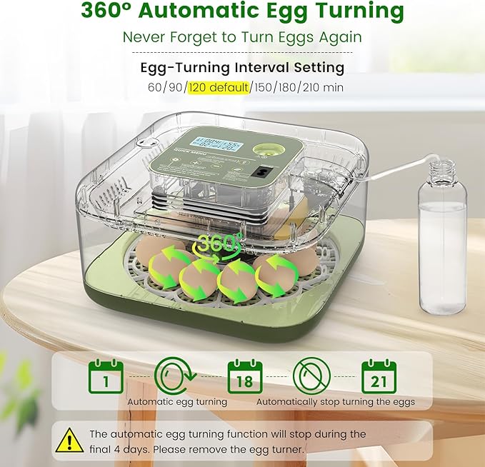 12 Egg Incubator with Automatic Turning, Auto Water Refill & Temp/Humidity Control, Plus Hatching Guide, Digital Hatcher for Chicken, Duck, Quail, Pigeon Eggs & More