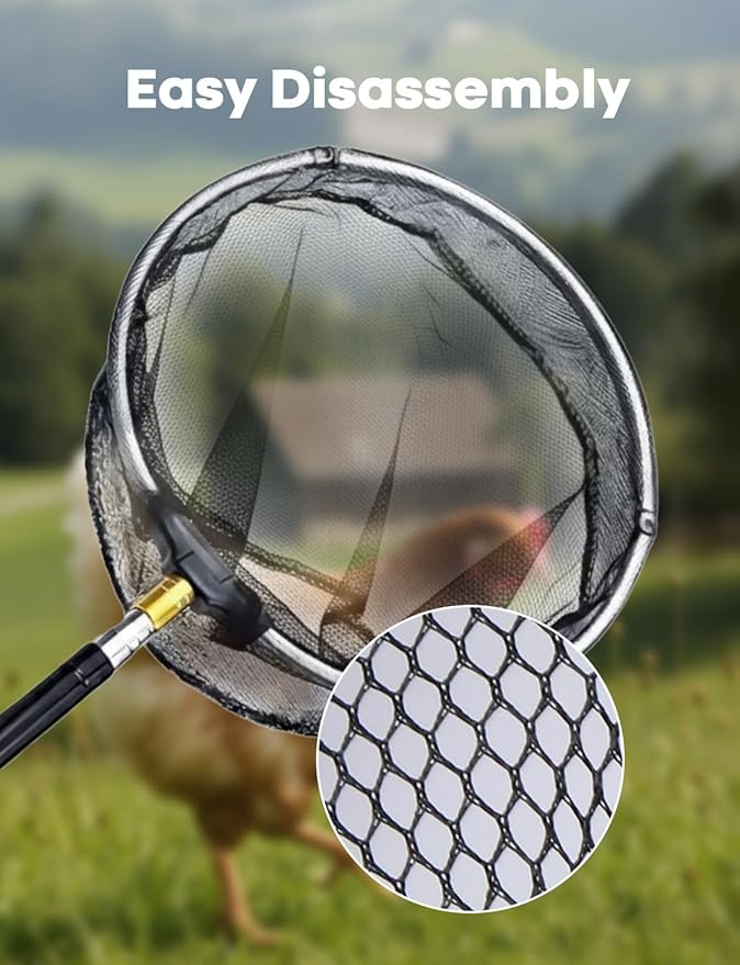 Stainless Steel Retractable Chicken Catching Net - Extendable 16" to 58.5" Poultry Net with Leg Hook for Safe Catching of Chickens, Ducks, Geese & Small Birds