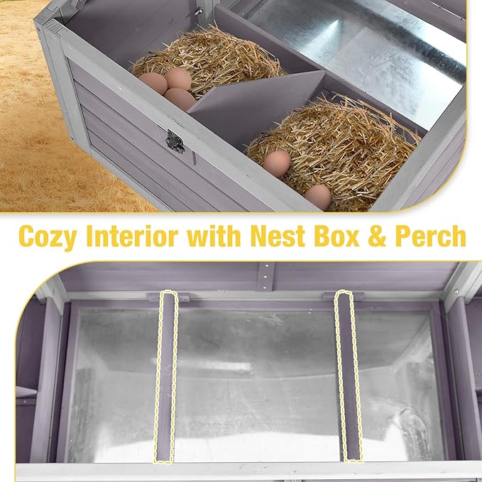 Aivituvin Large Wooden Chicken Coop, Double Nesting Boxes, Waterproof Asphalt Roof, Stainless Steel Hardware, Pull-Out Tray, Secure Poultry House for 2–4 Chickens