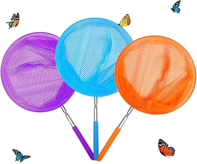 Kids Telescopic Butterfly Fishing Nets Perfect Outdoor Tools Colorful for Catching Insects Bugs Fish Ladybird Caterpillar Nets Extendable 34" Inch and Anti Slip Grip