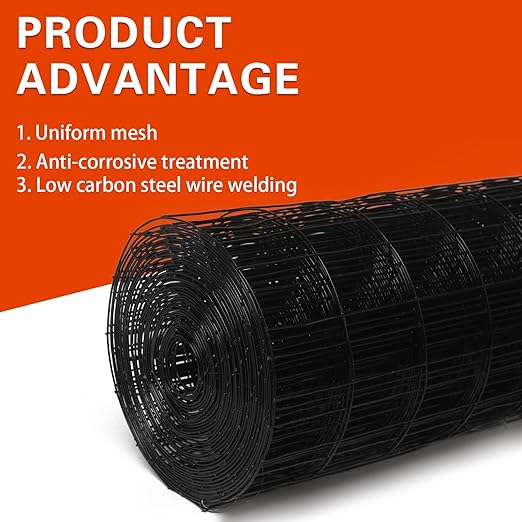 Welded Wire Fence 36inx50ft, 16GA, Mesh Size 2" x 3" Black Hardware Cloth, Chicken Wire Fence, PVC Coated Garden Border Fencing, Vinyl Coating Metal Wire Mesh for Yard, Dog Vegetable, Plant