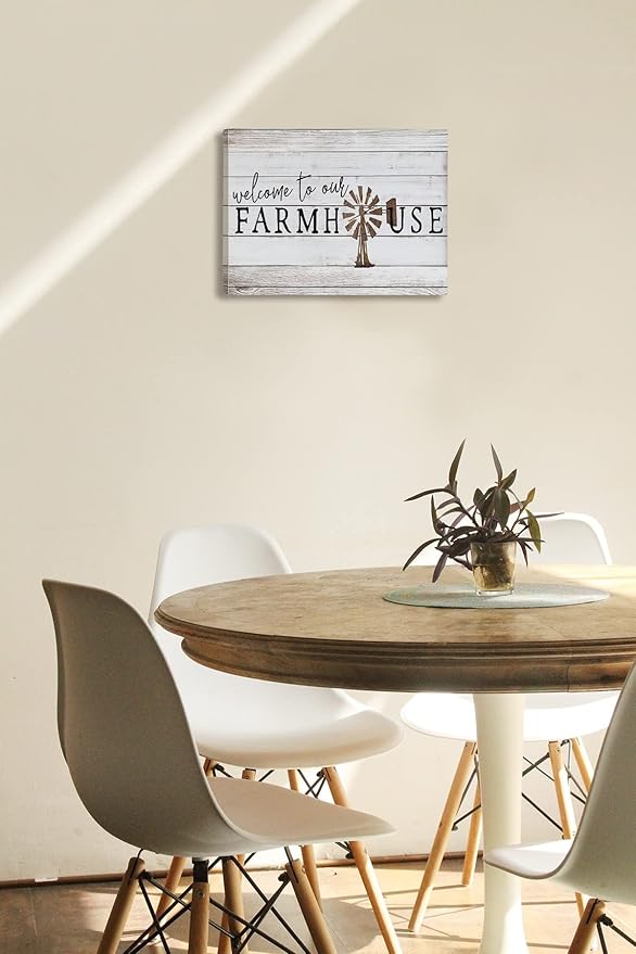 Tizzer Welcome To Our Farmhouse Sign Canvas Wall Art Prints,Windmill Wood Texture Paintings Prints,11x14 inches Artwork for Farm Themed Decor Farmhouse Outdoor Porch Living Room Home