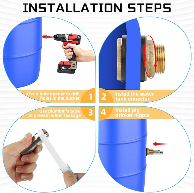 6PCS Pig Waterer Nipple, Automatic Pig Nipple Water Drinker for Barrel Kit, Stainless Steel Hog Water Drinker Feeder with Brass Waterer Tank Connectors Kit for Pig Goats Swine Piglets Drinking