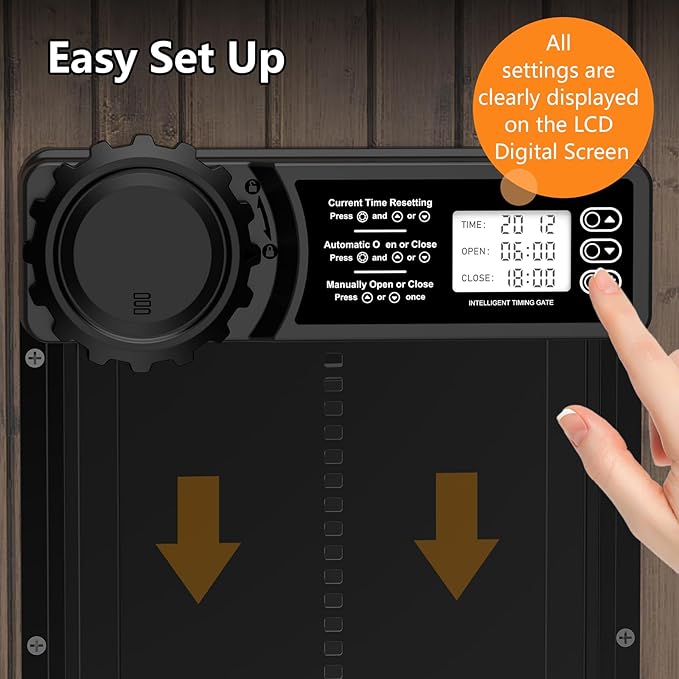 Automatic Chicken Coop Door, Battery Powered Chicken Door with Display Screen, Timer Function, Anti-Pinch Safety Design, Aluminum Alloy Auto Coop Door for Chickens