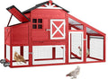 Large Chicken Coop for Outdoor with Nest Box and Removable Tray, Hen House Waterproof for 2-6 Chickens, Outdoor Poultry Cage with Wheels - Red