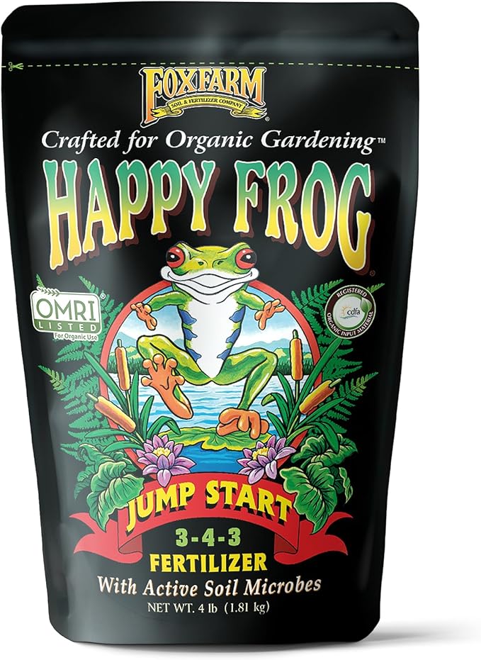 Happy Frog Jump Start Fertilizer - 3-4-3 Blend with Calcium & Mycorrhizal Fungi - Supports Early Growth & Root Development - Phosphorus Fertilizer for Transplanted Seedlings & Re-Potted Plants - 4 lb