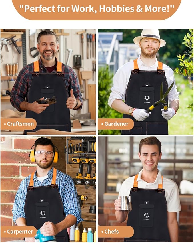 Adjustable Work Apron with Secure Multi Phone Pocket - Design for Cooking, BBQ, Gardening, Carpentry, Bartending, Serving