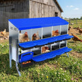 Chicken Nesting Box 10-Hole Roll Away Egg Laying Box with Lid & Stand, Galvanized Steel Rustproof Poultry Coop Box, Easy Clean, Wall Mountable No Bracket Needed for Hens, Blue